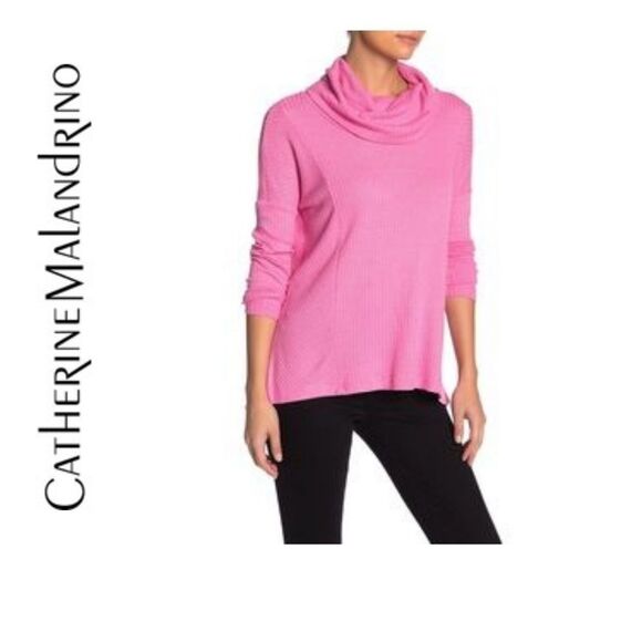 Catherine Malandrino Cowl Neck Waffle Knit Pink Top NWT SIze 1x - Picture 2 of 7